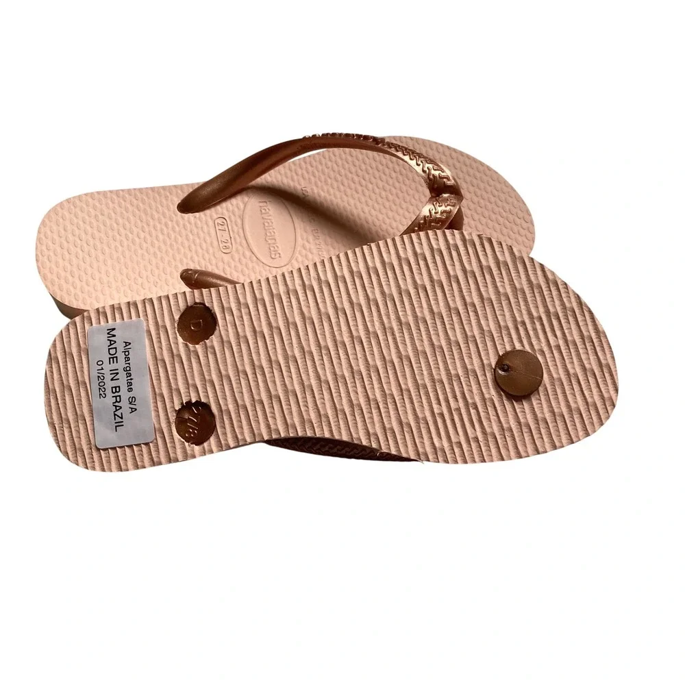 Havaianas Kids Slim Rose Gold Metallic Flip Flop Sandals Size 11/12C NWT